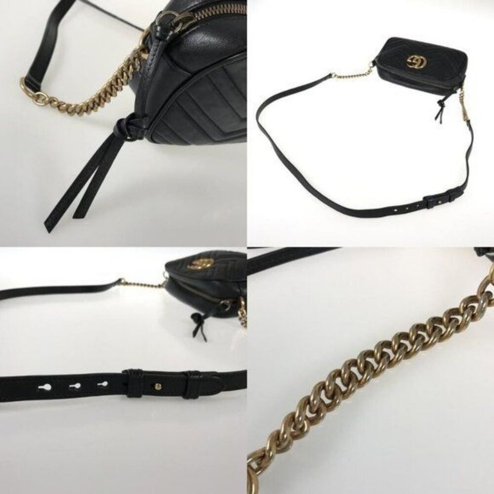 Authentic GUCCI Marmont GG Camera Bag Calfskin Crossbody Chain Shoulder Black - Picture 13 of 16